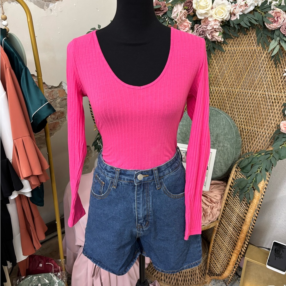 Pink Ribbed Long Sleeve Top